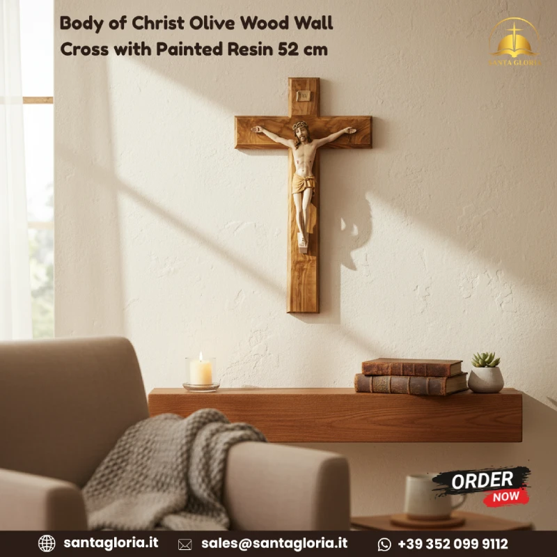 Body of Christ Olive Wood Wall Cross with Painted Resin 52 cm