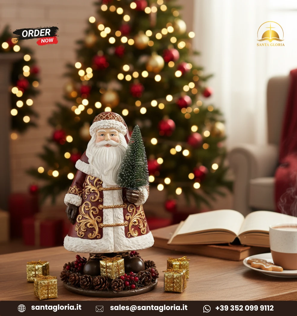 Christmas Decor_ 23.4 cm Resin Santa Claus Statue with Tree - Holiday Figurine