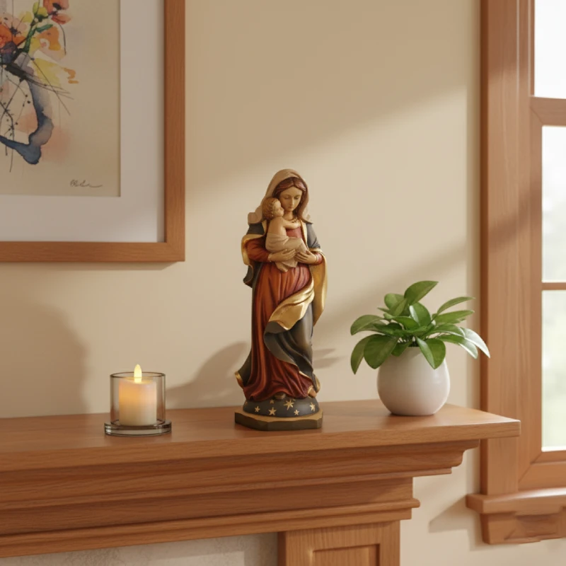 Hand-painted resin Madonna and Child statue