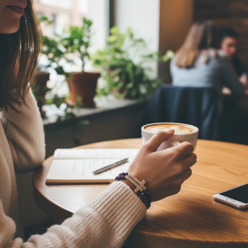 Purple Beaded Cross Bracelet