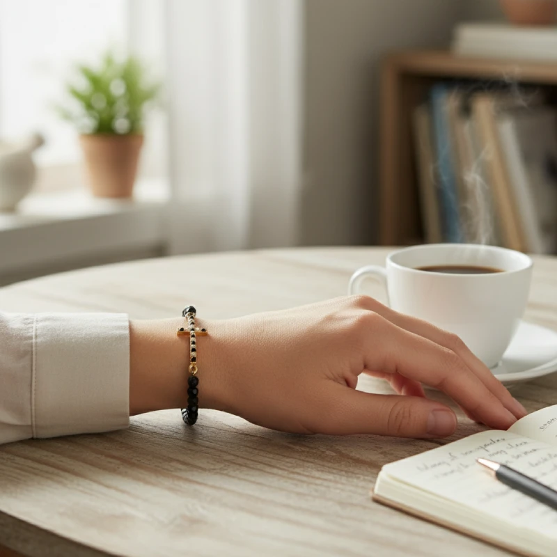 Religious Stretch Bracelet Black Glass