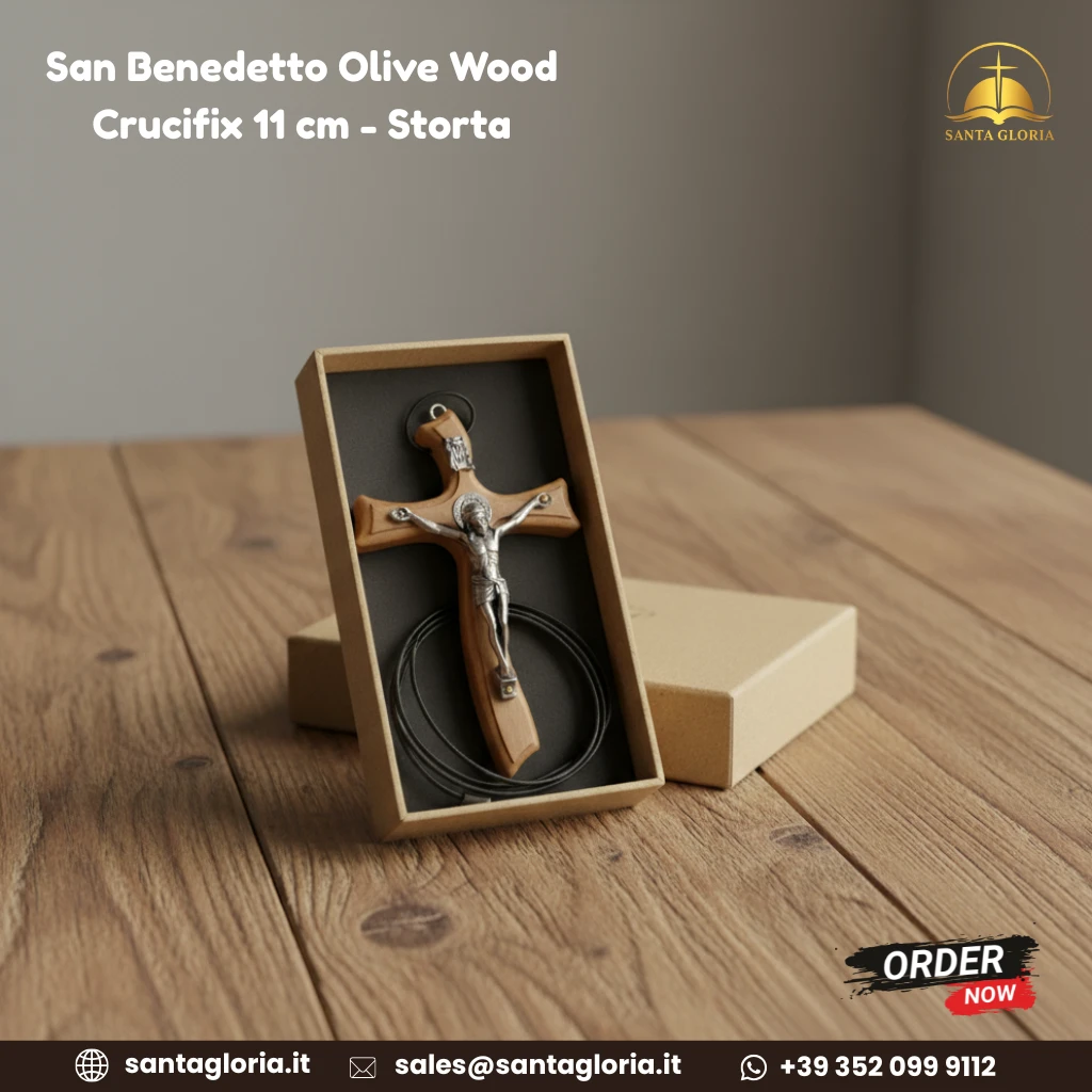 San Benedetto Olive Wood Crucifix 11 cm - Storta