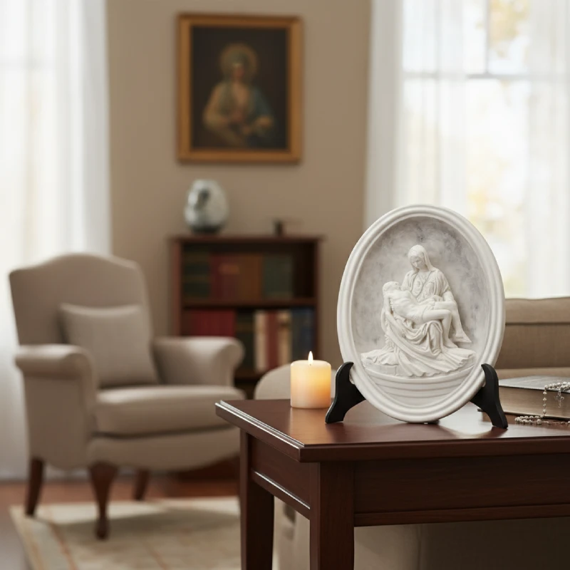The Pietà - 26 cm Italian-Style Religious Art Plaque for Wall or Tabletop Display