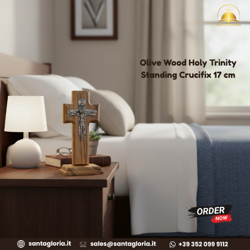 Trinità Olive Wood Standing Cross with Base 17 cm