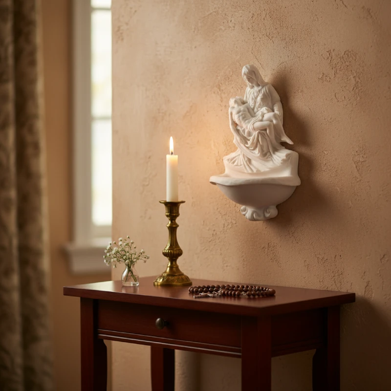 Wall Hanging Holy Water Font Pietà Statue (1)