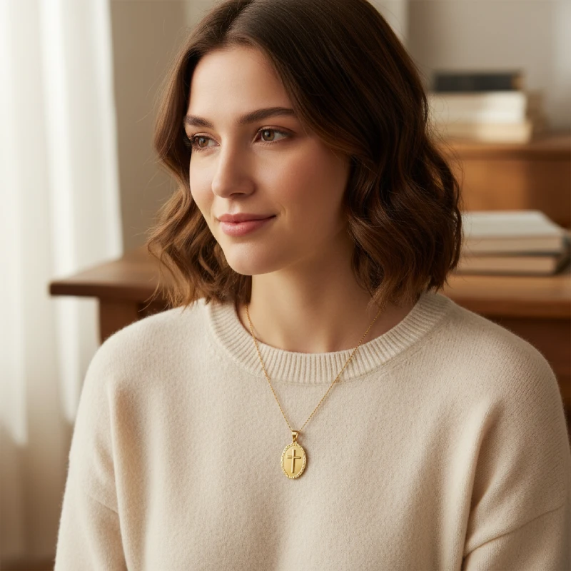 Diamond-Cut Edge Cross Necklace