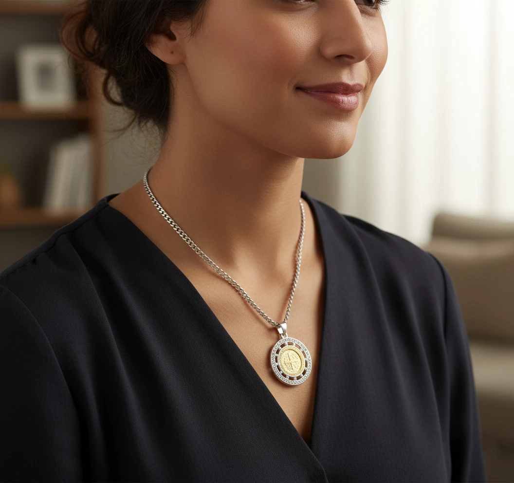 Gold and Silver Saint Benedict Necklace