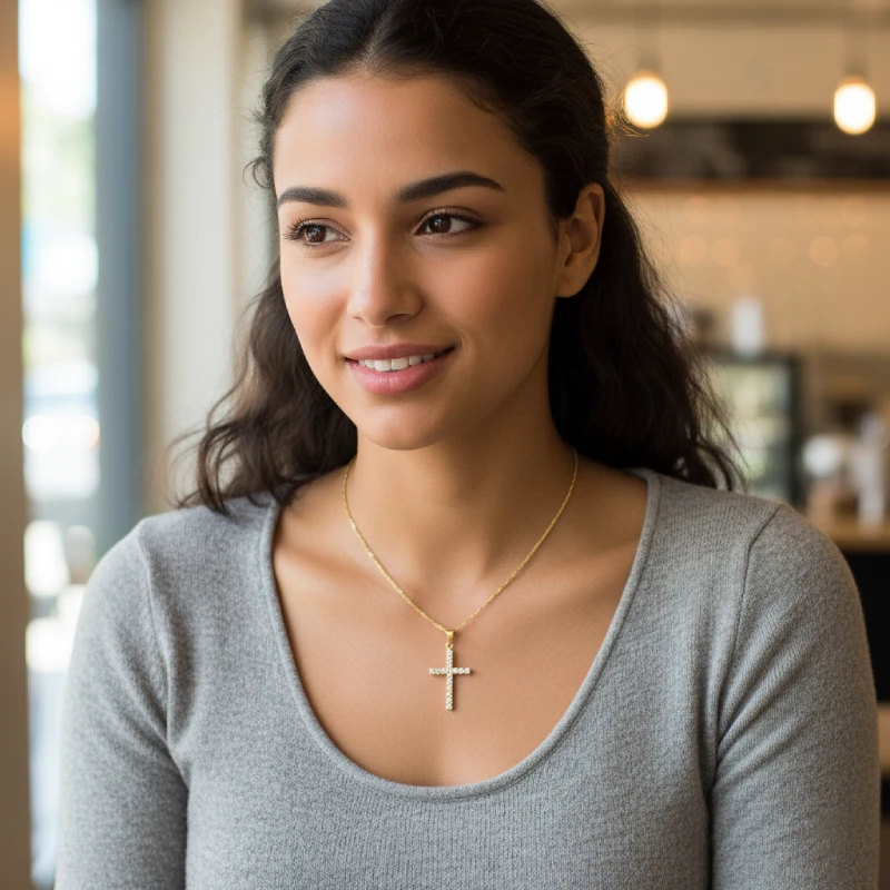 gold-tone crystal cross necklace