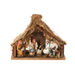 25 cm Resin and Wood Nativity Scene with Thatched Stable