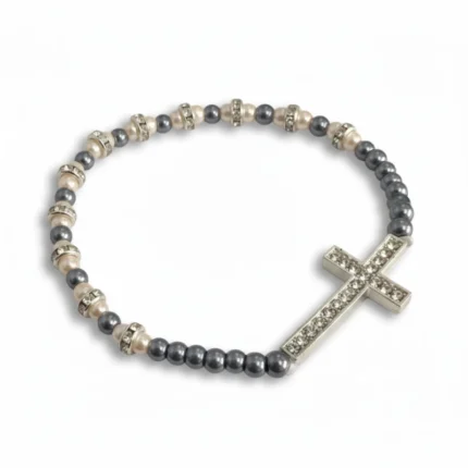 Beaded Stretch Bracelet with Crystal Pave Cross Charm