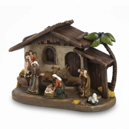 Bethlehem stable and figurine set for fireplace mantel