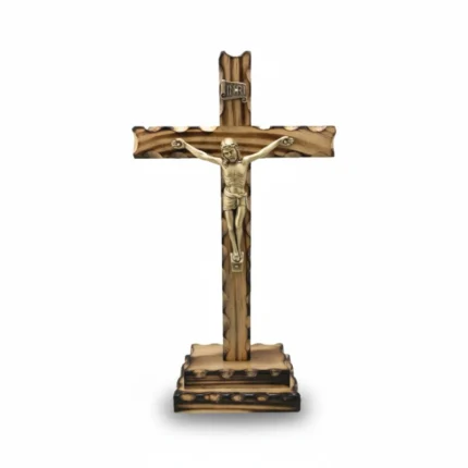 Burnt Pine Wood Standing Crucifix