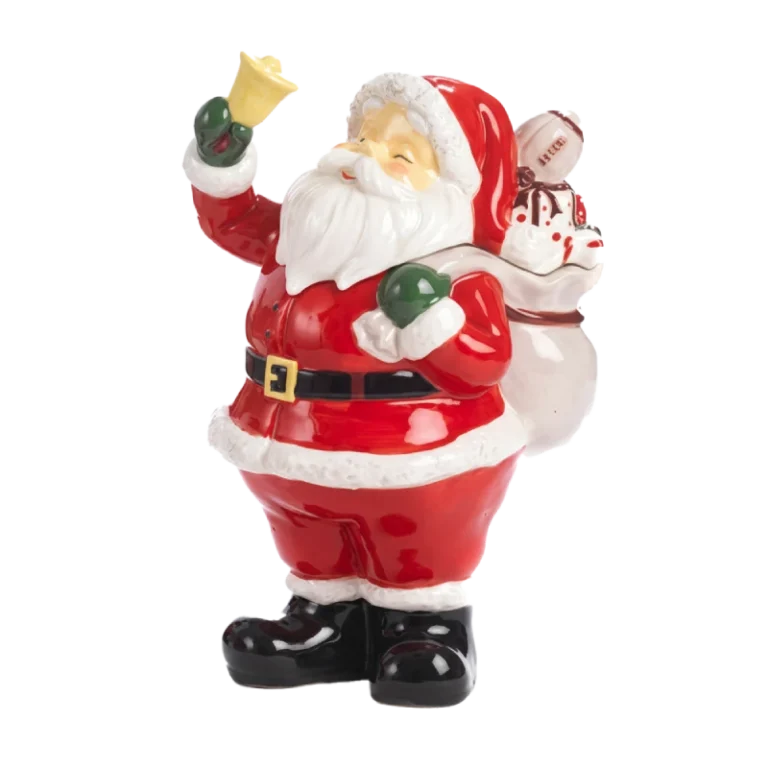 Ceramic Santa Claus Figurine with Bell and Gift Box 29.5 cm