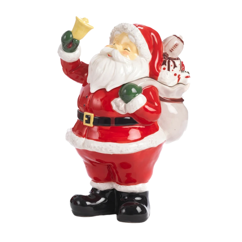 Ceramic Santa Claus Figurine with Bell and Gift Box 29.5 cm