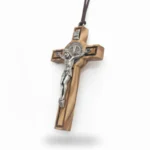 Italian _Croci da Collo_ Style Wooden Crucifix with St. Benedict Medal