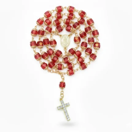 Red Crystal Bead Rosary Necklace