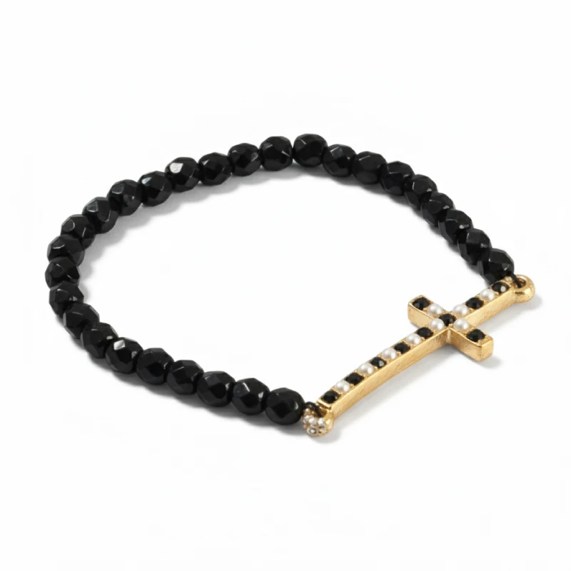 Sideways Cross Pearl Bracelet