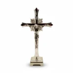 Silver Tone Metal Tabletop Crucifix with Stand