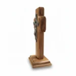 Standing Olive Wood Cross with Holy Trinity and Base 17 cm