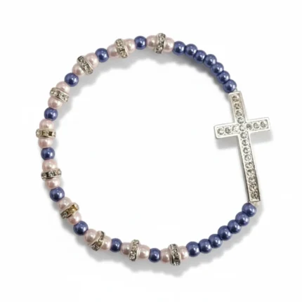 Two-Tone Pink and Blue Pearl Bracelet with Crystal Accents