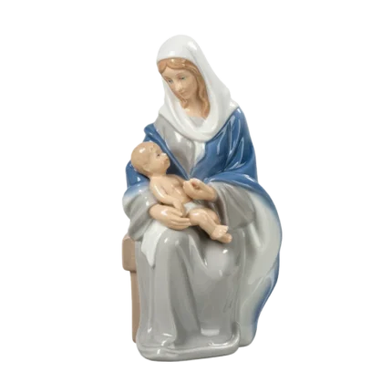 Virgin Mary Holding Baby Jesus Porcelain Statue