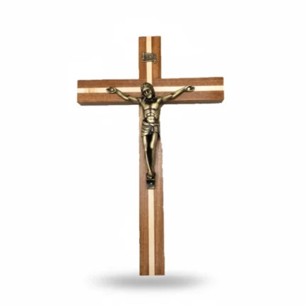 Wood Crucifix with Metal Corpus and Lacquer Finish