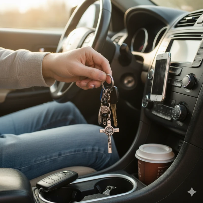 metal religious keychain