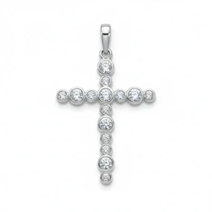 Classic Silver Tone Bezel Crystal Cross Necklace
