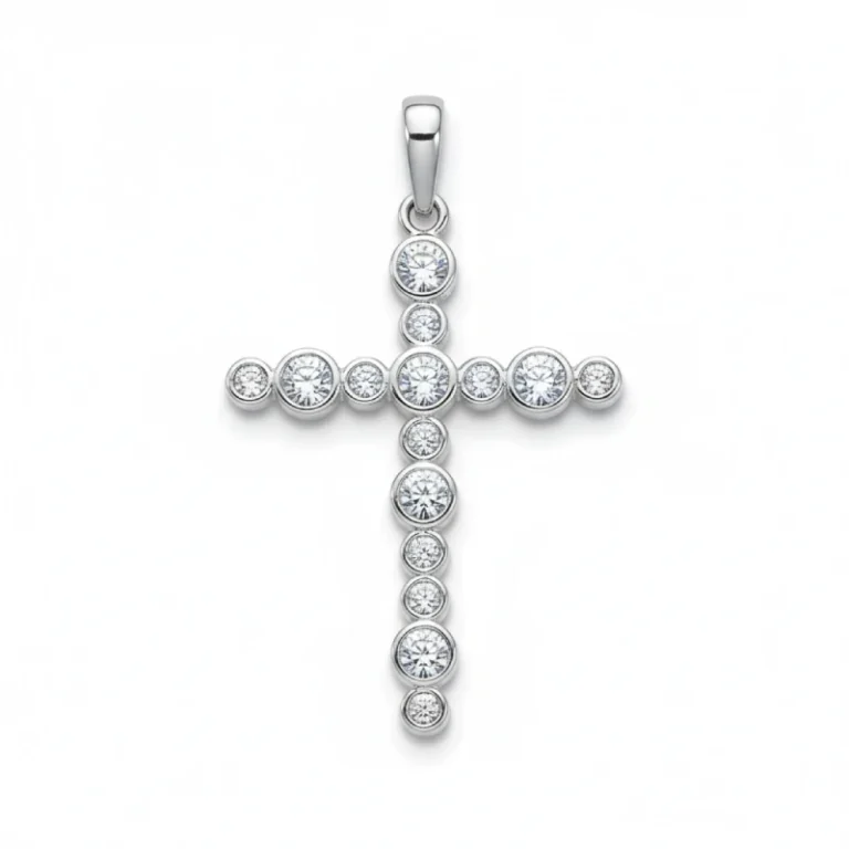 Classic Silver Tone Bezel Crystal Cross Necklace