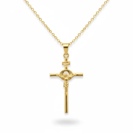 Crucifix Pendant Necklace with INRI Detail Gold and Silver Tone