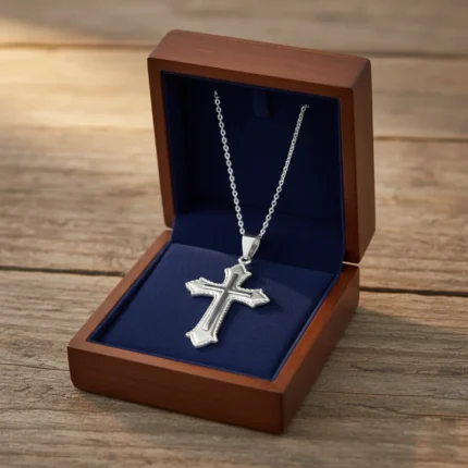 Flared Cross Necklace, Textured Silver Cross