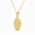 Gold Plated Cutting Necklace with Oval Cross Pendant