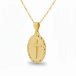 Gold Plated Diamond Cut Oval Cross Medallion Necklace