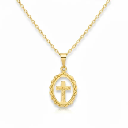 Gold Plated Jesus on Cross Cutting Necklace