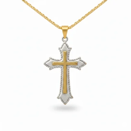 Gold and Silver Ornate Cross Necklace