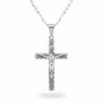 Hammered Finish INRI Crucifix Pendant Necklace