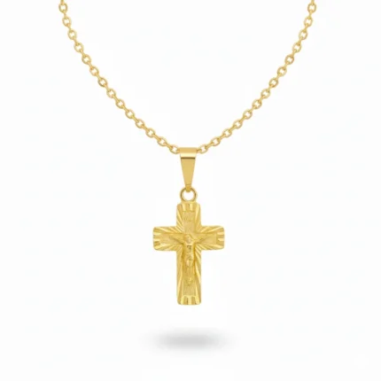 Intricate Cutting Gold Plated Crucifix Necklace
