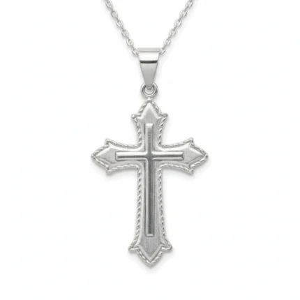 Ornate Flared Cross Necklace in Sterling Silver