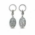 Saint Joseph and Holy Family Oval Metal Keychain