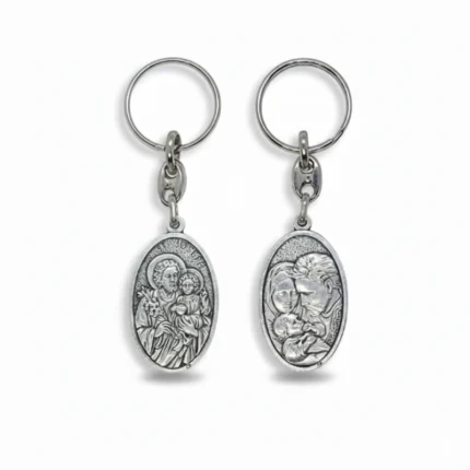 Saint Joseph and Holy Family Oval Metal Keychain