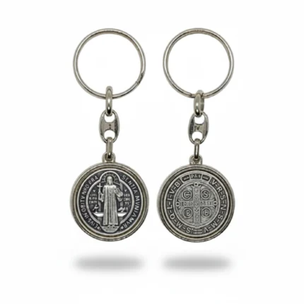 Silver Tone Metal Saint Benedict Medal Keychain