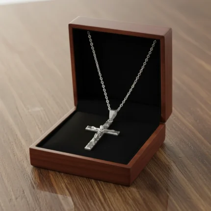 Silver tone crucifix necklace