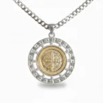 Two Tone Saint Benedict Medal Necklace