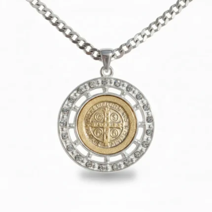 Two Tone Saint Benedict Medal Necklace