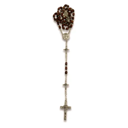 Brown Wooden Saint Benedict Rosary with Crucifix