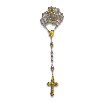 Classic White Pearl Rosary with Gold-Tone Crucifix
