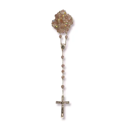 Clear Pink Crystal Rosary with Silver Crucifix