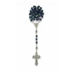 Elegant Deep Blue Pearl Rosary with Ornate Silver Crucifix and Madonna Centerpiece