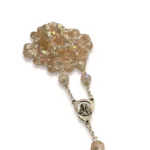 Faceted Light Pink Glass Bead Catholic Rosary with Silver-Tone Centerpiece and Cross