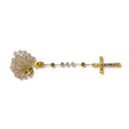 Gold Tone Faceted Clear Crystal Catholic Rosary Beads with Crucifix